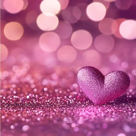 Shimmering Heart on Glittery Pink Background