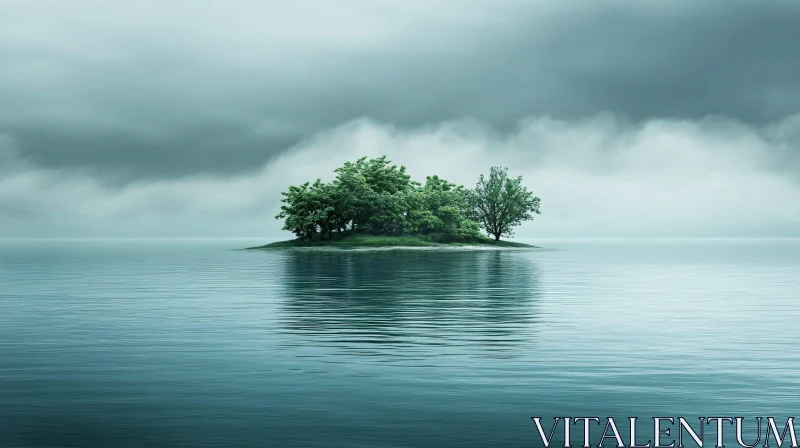 AI ART Lonely Island amidst Calm Waters with Greenery