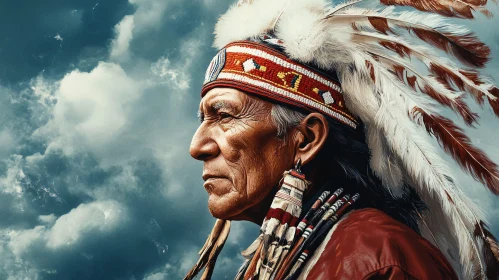 Indigenous Man Portrait in Traditional Headdress