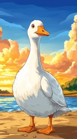Sunset Scene with Goose