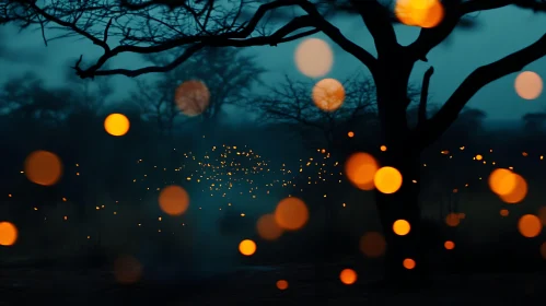 Enchanted Night Forest With Bokeh Lights