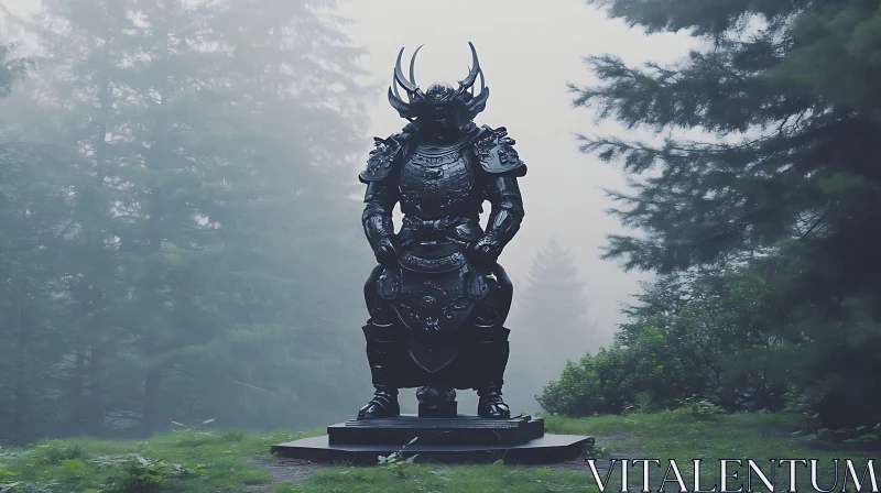 AI ART Foggy Forest Samurai Guardian