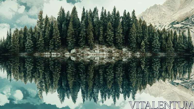 AI ART Mirror Lake Reflection with Pine Forest and Mountains