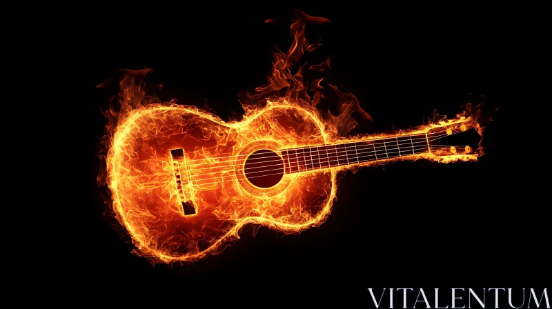 Fiery Acoustic Guitar AI Image