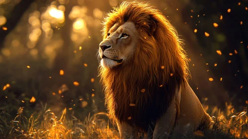 Lion Radiating Majesty in Forest Light