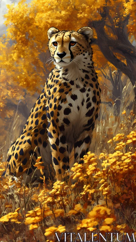 Cheetah in Autumn Nature AI Image