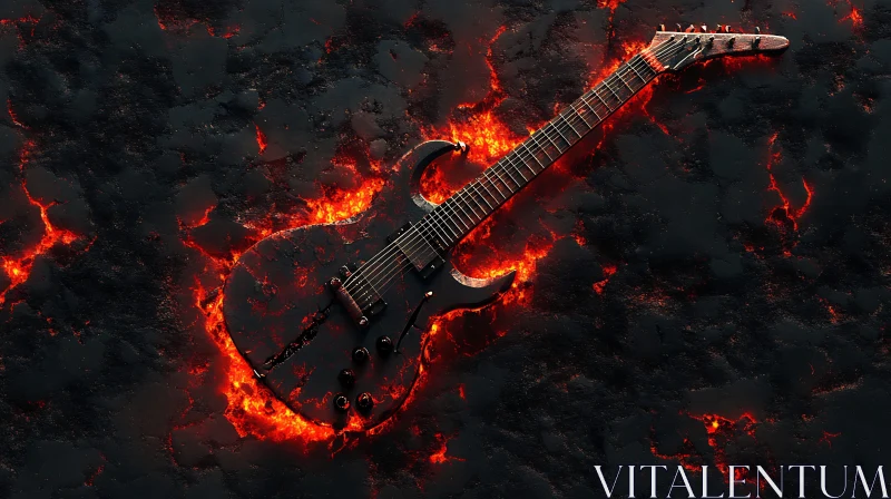 Fiery Guitar on Lava AI Image