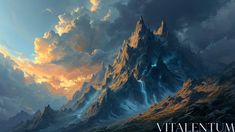 AI ART Captivating Mountain Landscape with Snow and Waterfall