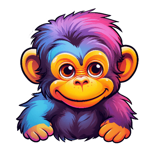 POD Design Cartoon Baby Chimpanzee in Colorful Attire - Playful Image