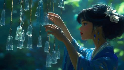 Serene Woman with Wind Chimes