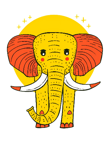 Charming Cartoon Elephant with Yellow Body and Red Ears POD Design