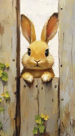 Curious Rabbit in Rustic Setting Artwork