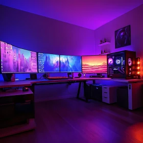 Futuristic Gaming Desk with Curved Screens