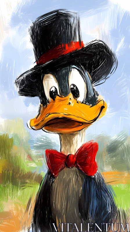 Cartoon Duck in Red Bow Tie Art AI Image