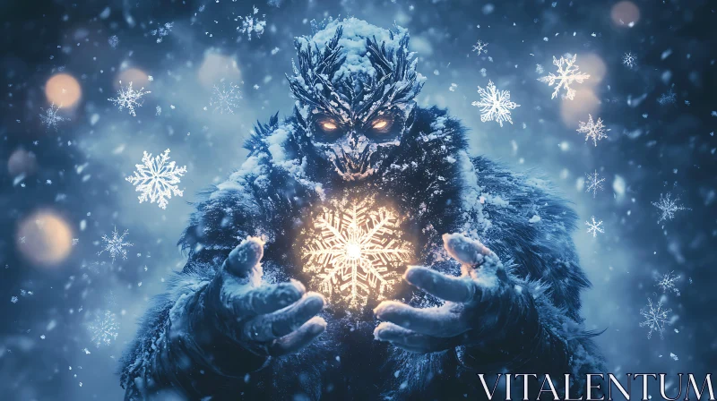 AI ART Mystical Winter Creature Holding Snowflake