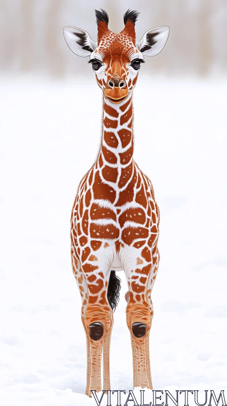 Giraffe in Snow AI Image