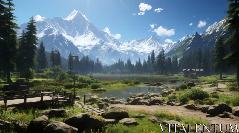 Discover the Enchanting Mountain Path and Majestic Waterfall AI Image