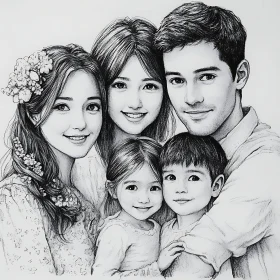 Monochrome Family Portrait Art