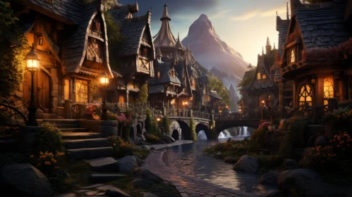 Enchanting Fantasy Town with Detailed Nature Scenery