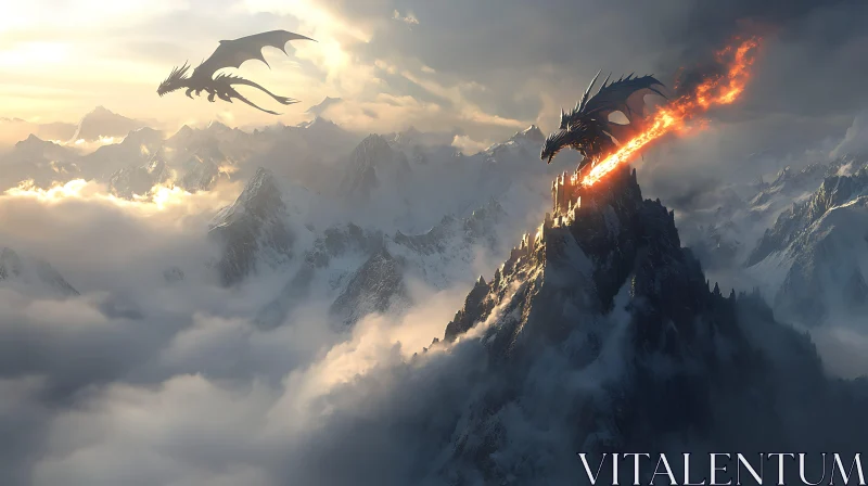 Dragons Above the Mountains AI Image