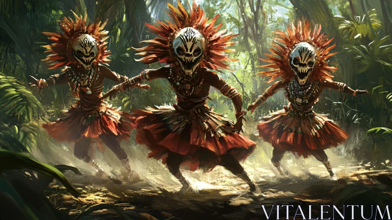 AI ART Masked Dancers in Jungle Clearing