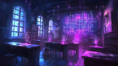 Futuristic Classroom with Holographic Projections