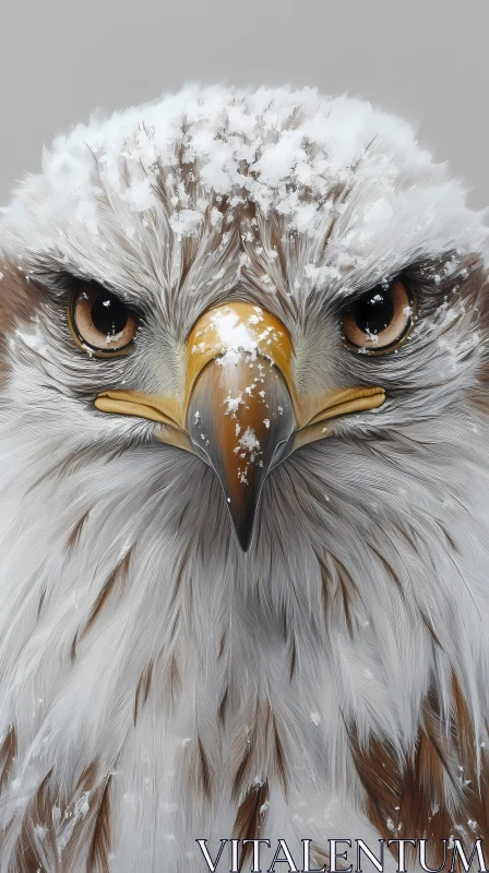 Snow-Dusted Eagle Close-Up AI Image