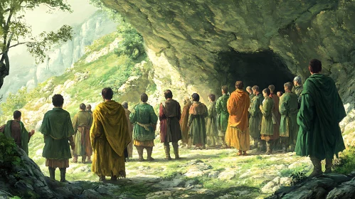 Group in Robes at Cave Mouth