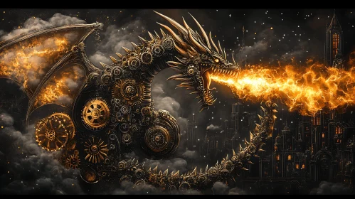 Clockwork Dragon Over Metropolis