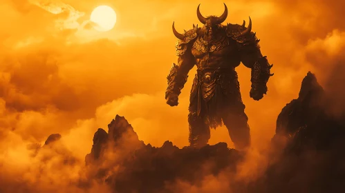 Fantasy Warrior Amidst Clouds and Fire