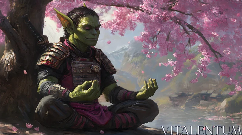 AI ART Zen Goblin Warrior in Spring Bloom