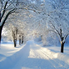 Peaceful Snowy Pathway in a Winter Wonderland