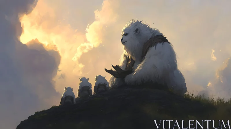 AI ART Yeti Family on Hilltop at Sunset