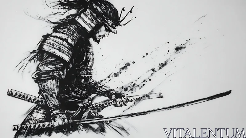 Monochrome Samurai Art with Swords AI Image