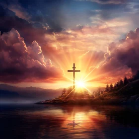 Radiant Cross: Sunset Reflection
