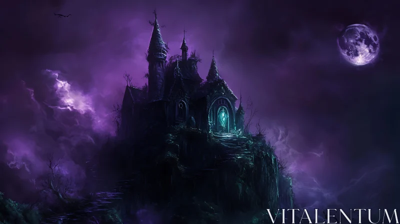 Gothic Castle in Purple Mist AI Image