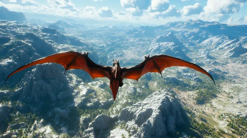 Aerial Dragon View Above Mountain Peaks