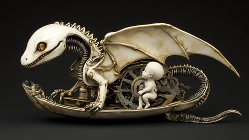 Mechanical Dragon with Baby Figurine