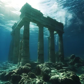 Ancient Temple Submerged in Blue Depths