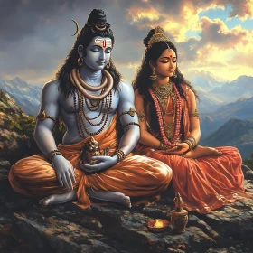 Serene Meditation Scene with Deities