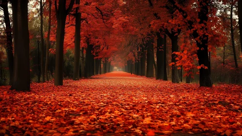 Red Leaves Forest Path