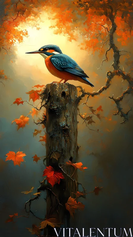 Autumn Bird in Sunlight AI Image