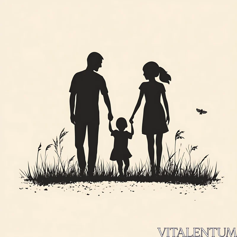 AI ART Walking Family Silhouette