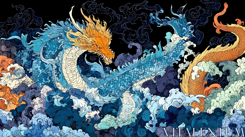 AI ART Dragons Amidst Swirling Clouds