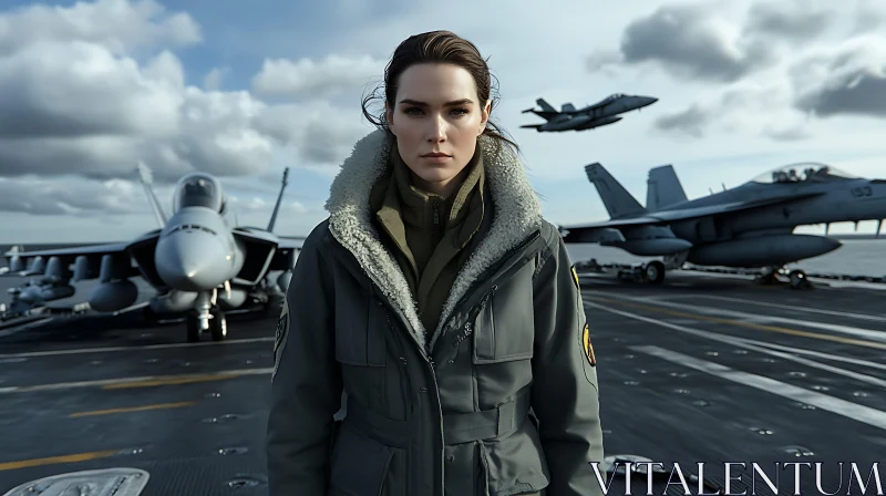 AI ART Woman on a Navy Aircraft Carrier