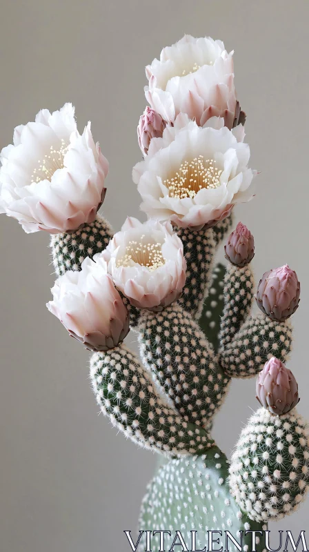 AI ART Cactus Blossoms in Soft White and Pink