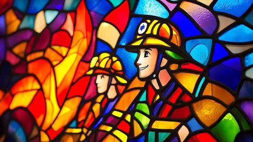 Heroic Firefighters in Stained Glass Art