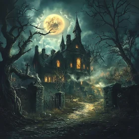 Spooky House at Night