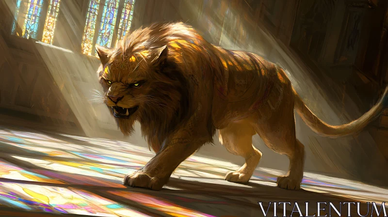 Lion in stained glass AI Image