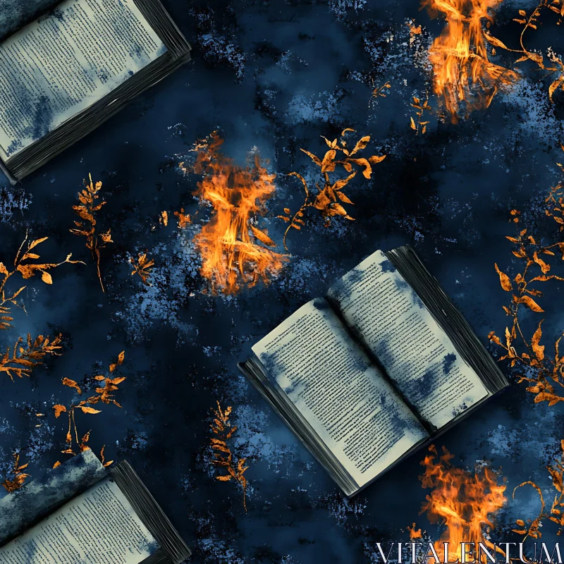 Books and Fire Artwork AI Image